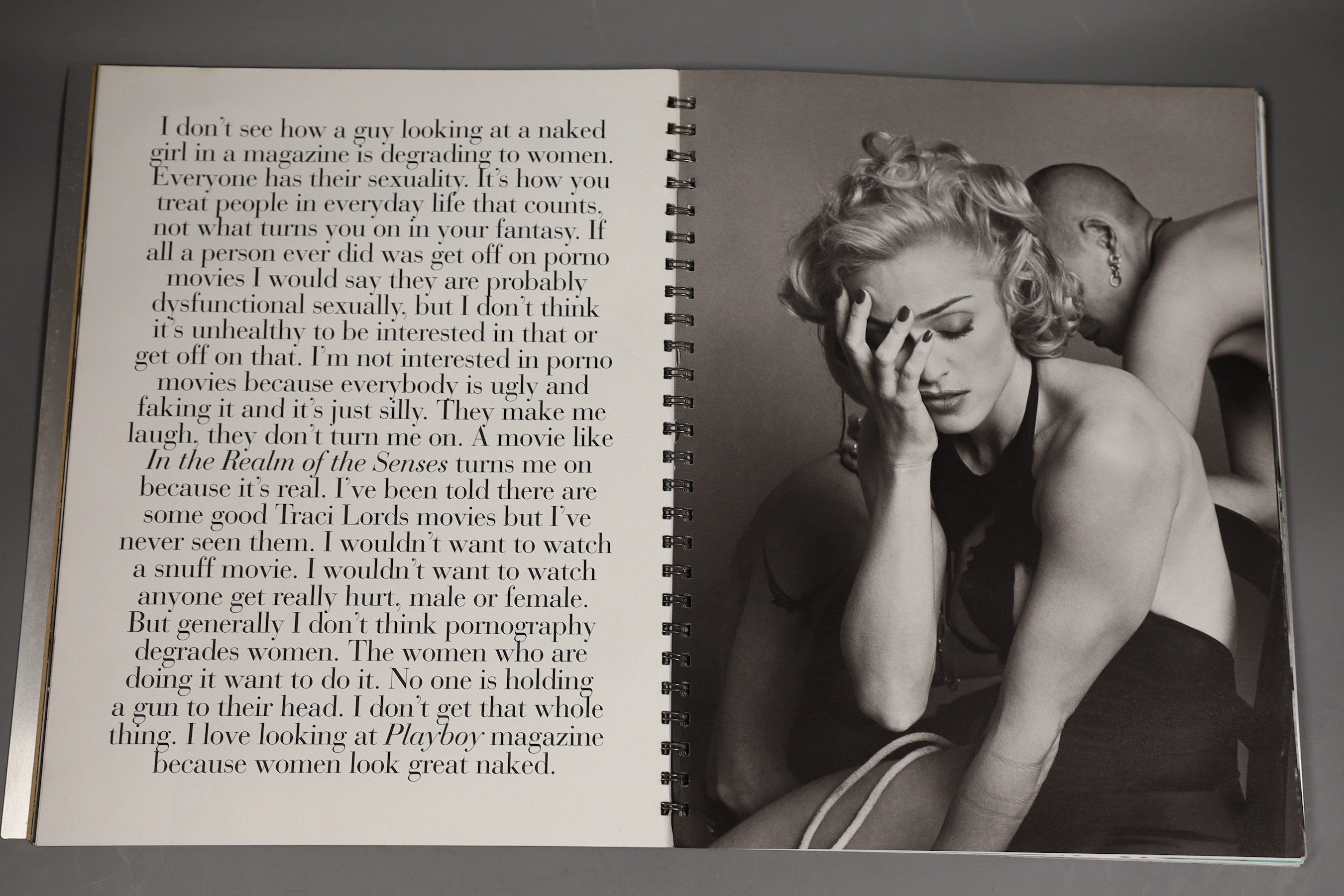 'Sex', by Madonna, photographed by Steven Meisel, art directed by Fabien Baron, edited by Glenn O’Brien, Produced by Callaway, Published by Martin Secker & Warburg